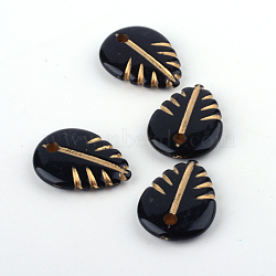 Leaf Plating Acrylic Beads, Golden Metal Enlaced, Black, 19.5x14.5x4mm, Hole: 2mm(X-PACR-Q102-183B)