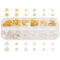 240Pcs 12 Style Alloy & Iron & Brass Bead Caps, Golden & Silver, 4~8x1~8.5mm, Hole: 1~2mm, 20pcs/style(DIY-AR0003-75)