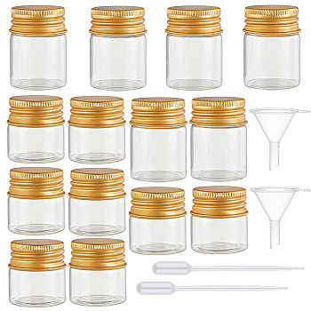BENECREAT Round Glass Storage Containers for Cosmetic, Candles, Candies, with Aluminium Screw Top Lid, Plastic Funnel Hopper & Transfer Pipettes, Clear, 3x4.05cm, Capacity: 15ml(0.5 fl. oz), 6pcs