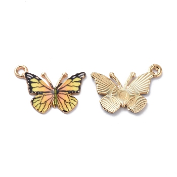 Light Gold Alloy Enamel Pendants, Cadmium Free & Nickel Free & Lead Free, Butterfly Charm, Champagne Yellow, 15.6x21.7x1.6mm, Hole: 2mm