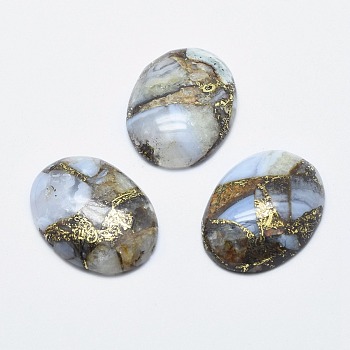 Chalcedony Cabochons, with Gold Line, Oval, 30x22x6mm