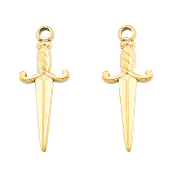 Ion Plating(IP) 201 Stainless Steel Pendants, Sword, Real 18K Gold Plated, 27.5x10.5x2.5mm, Hole: 2mm