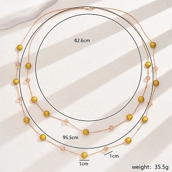 Elegant Double Layered Iron Bead Necklace for Women's Party Wear, Real 18K Gold Plated, 32.52 inch(82.6cm)