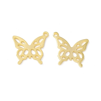 Brass Pendants, Cadmium Free & Lead Free, Butterfly Charm, Real 24K Gold Plated, 19x17x0.8mm, Hole: 1.2mm