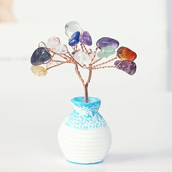 Resin Vase with Natural & Synthetic Chips Tree Ornaments, for Home Car Desk Display Decorations, 40x60mm