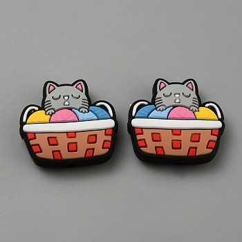 Silicone Focal Beads, DIY Nursing Necklaces Making, Cat Shape, Colorful, 26.5x28x8.5mm, Hole: 2.5mm