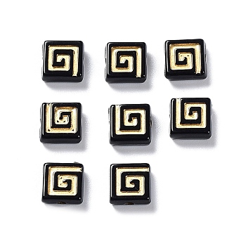 Opaque Acrylic Beads, Metal Enlaced, Square, Goldenrod, 8.5x8.5x3.5mm, Hole: 1.6mm, about 1980pcs/500g