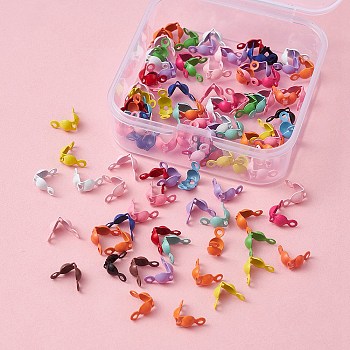 100Pcs Spray Painted Iron Bead Tips, Calotte Ends, Clamshell Knot Cover, Mixed Color, 4x8x1.5mm, Hole: 1.2mm