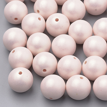 Spray Painted Style Acrylic Beads, Rubberized, Round, Pink, 8mm, Hole: 1mm, about 1800pcs/500g