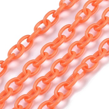 ABS Plastic Cable Chains, without Spool/Card Paper, Oval, Coral, 410mm