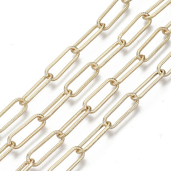 Unwelded Iron Paperclip Chains, Drawn Elongated Cable Chains, with Spool, Light Gold, 15.1x5.1x1.1mm, about 32.8 Feet(10m)/roll