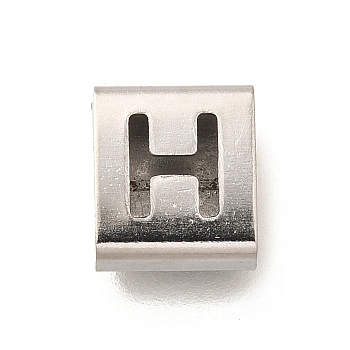 Letter Style 304 Stainless Steel Square Slide Charms, Letter H, 9x8x4mm, Hole: 3.5x8.5mm