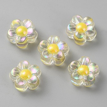 Transparent Acrylic Beads, Flower, Yellow, 12x12.5x6mm, Hole: 2.8mm, about 940pcs/500g, 500g/bag