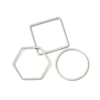 60Pcs 3 Styles Brass Linking Rings, Square & Ring & Hexagon, Mixed Shapes, Platinum, 20x20~22.5x1mm, 20pcs/style