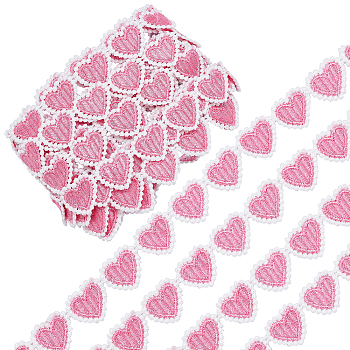 5 Yards Fiber Lace Trims, Heart, Pink, 7/8 inch(23mm)