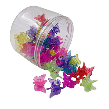 Kids Hair Accessories, Plastic Claw Hair Clips, with Glitter Powder, Butterfly, Mixed Color, 17~18x18~19x21~22mm, 50pcs/box