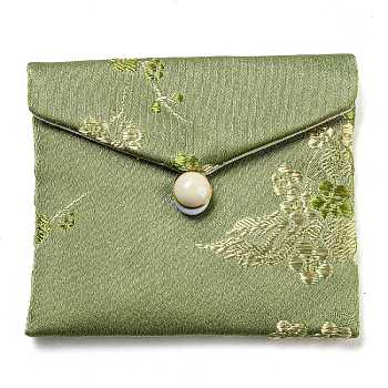 Chinese Style Floral Cloth Jewelry Storage Pouches, with Plastic Button, Rectangle Jewelry Gift Case for Bracelets, Earrings, Rings, Random Pattern, Dark Sea Green, 7.5x8.5x0.3~0.7cm