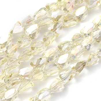 Electroplate Glass Beads Strands, Full Rainbow Plated, Faceted, Triangle, Light Yellow, 8x6x6mm, Hole: 1.2mm, about 76pcs/Strand, 21.65 inch(55cm)