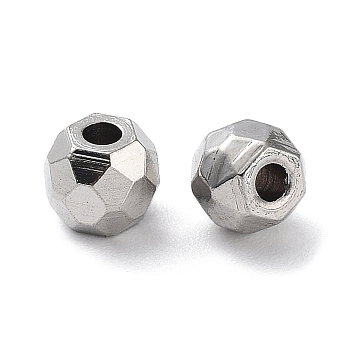 303 Stainless Steel Beads, Diamond Cut, Round, Stainless Steel Color, 5x4mm, Hole: 1.5mm