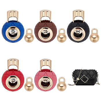 WADORN 5 Sets 5 Colors Spray Painted Zinc Alloy Cord Lock Clasp, with Cord Tab Ball, for Adjustable Purse Strap Making, Mixed Color, Cord Lock: 38x26x25m, Hole: 4x4.6mm, Inner Diameter: 9.5~14x8.5~10mm, Tab Ball: 16.5x11x11.5mm, hole: 4x4.5mm, 2pcs/set, 1 set/color