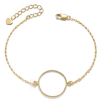 SHEGRACE Simple Design 925 Sterling Silver Bracelet, with Circle, Real 24K Gold Plated, 6-1/4 inch(16cm)
