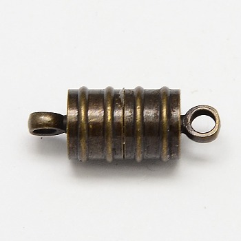 Brass Magnetic Clasps with Loops, Nickel Free, Column, Antique Bronze, 20x8mm, Hole: 2mm