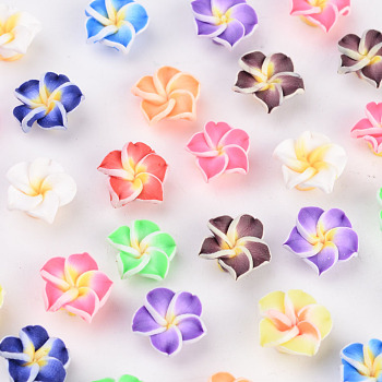 Handmade Polymer Clay 3D Flower Plumeria Beads, Mixed Color, 12x8mm, Hole: 2mm