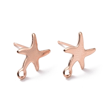 201 Stainless Steel Stud Earring Findings, with Horizontal Loop and 316 Stainless Steel Pin, Star, Real Rose Gold Plated, 11.5x8.5mm, Hole: 1.4mm, Pin: 0.7mm