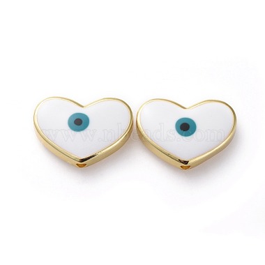 Golden White Heart Brass+Enamel Beads