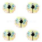 5Pcs Handmade Lampwork Beads, Round with Dragonfly & Flower, Champagne Gold, 15~15.5x13.5~14mm, Hole: 2.8mm(LAMP-SZ0001-50C)