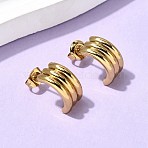 201 Stainless Steel Triple Stud Earrings, with 304 Stainless Steel Pins, PVD Vacuum Plating, Long-Lasting Plated, Golden, 15.5x7x7.5mm(EJEW-Z151-01G)