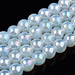 Electroplate Imitation Jade Glass Beads Strands, AB Color Plated, Round, WhiteSmoke, 8~8.5mm, Hole: 1.5mm, about 51~53pcs/strand, 14.96 inch~15.55 inch(38~39.7cm)(GLAA-T032-J8mm-AB02)