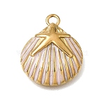 304 Stainless Steel Enamel Pendants, Shell Shape with Starfish Charms, Golden, 20x16x4mm, Hole: 1.8mm(STAS-D393-06G)