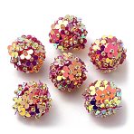 PVC Plastic Paillette with Glass Seed Beaded Pendants, with Iron Loops, Flower Charms, Purple, 18x17mm, Hole: 4.3mm(FIND-G058-01B)