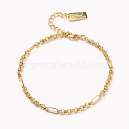 Brass Figaro Chain Bracelets, with Lobster Claw Clasps, Long-Lasting Plated, Word Hand Made, Real 18K Gold Plated, 6-3/4 inch(17cm)(BJEW-H537-01G)