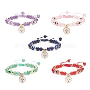 5Pcs 5 Style Alloy Enamel Cross Charm Bracelets Set, Natural Mixed Gemstone & Resin Evil Eye Braided Adjustable Bracelets for Women, Inner Diameter: 2-1/8~3-1/4 inch(5.4~8.2cm), 1Pc/style(BJEW-JB08817)