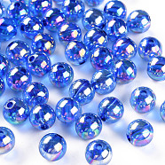 Transparent Acrylic Beads, AB Color Plated, Round, Blue, 10x9mm, Hole: 2mm, about 940pcs/500g(MACR-S370-B10mm-750)