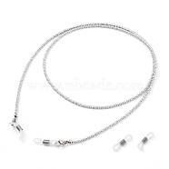Eyeglasses Chains, Neck Strap for Eyeglasses, with Baking Paint Glass Seed Beads, 304 Stainless Steel Lobster Claw Clasps, Brass Beads and Rubber Loop Ends, Silver, 27.95 inch(71cm)(AJEW-EH00101-05)
