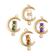 Brass Cubic Zirconia Pendants, with Glitter Powder Glass & Jump Ring, Long-Lasting Plated, Lead Free & Cadmium Free, Moon & Cat, Real 18K Gold Plated, Mixed Color, 34x23x6.5mm, Jump Ring: 5x0.7mm, Inner Diameter: 3.6mm(ZIRC-H122-02G)