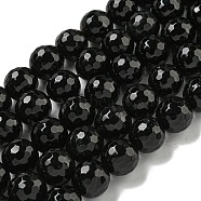 Faceted Natural Banded Agate Beads Strands, Round, Dyed & Heated, Black, 12mm, Hole: 1.6mm, about 31pcs/strand, 14.76''(37.5cm)(G-F447-12mm-O09)