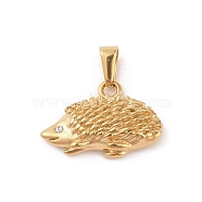 Vacuum Plating 304 Stainless Steel Pendants, with Rhinestones, Hedgehog Charm, Golden, 16.5x24.5x5mm, Hole: 6x3mm(STAS-R232-11G)