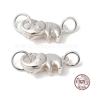 925 Sterling Silver Lobster Claw Clasps with Jump Rings, Elephant with 925 Stamp, Silver, 7x14x4.5mm(STER-D006-15S)