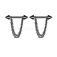 304 Stainless Steel Nipple Rings, Nipple Piercing Pin, Cone, Black, 16mm, Pin: 1.6mm(WG03B2E-01)