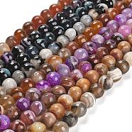 Natural Banded Agate/Striped Agate Beads Strands, Dyed & Heated, Round, Faceted, Mixed Color, 13.5~14mm, Hole: 1.4mm, about 28~29pcs/strand, 15.16 inch(38.5cm)(G-L595-A05-02)