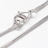 Brass Snake Chain Necklaces, with Lobster Claw Clasps, Real Platinum Plated, 17.6 inch(44.7cm)(MAK-L009-01P)