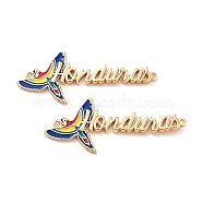 Rack Plating Brass Colorful Enamel Parrot Honduras Links Connector Charms, Cadmium Free & Lead Free, Long-Lasting Plated, Real 18K Gold Plated, 19x48x3mm, Hole: 1.2mm(KK-C063-06G)