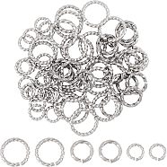 304 Stainless Steel Jump Rings, Open Jump Rings, Twisted, Stainless Steel Color, 60pcs/box(STAS-UN0010-78P)