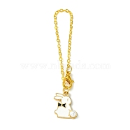 Alloy Enamel Rabbit Cup Pendant Decorations, with Brass Flat Oval Cable Chains, Black, 130mm(HJEW-JM01753-03)