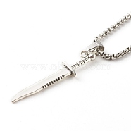 Men's Alloy Pendant Necklaces, with 304 Stainless Steel Box Chains, Knife, Antique Silver, 23.54 inch(59.8cm)(NJEW-JN03467)