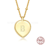 925 Sterling Silver Satellite Chains Pendant Necklaces, Heart, Golden, Letter B, 15.75 inch(40cm)(KK4299-6)